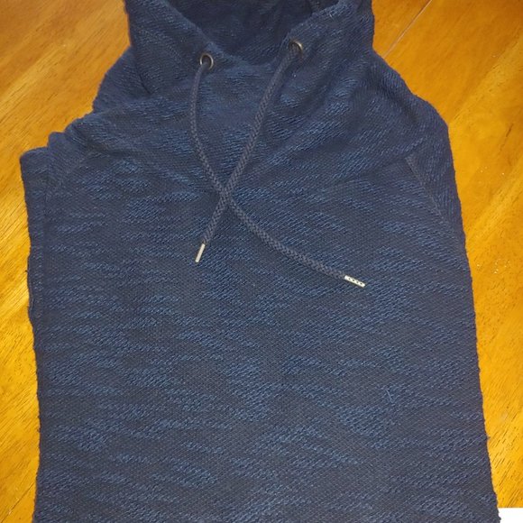 Navy Funnel Neck Shaggy Tweed type stitch Zara Large - Picture 3 of 7